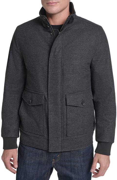 Stand Collar Wool Blend Bomber Jacket