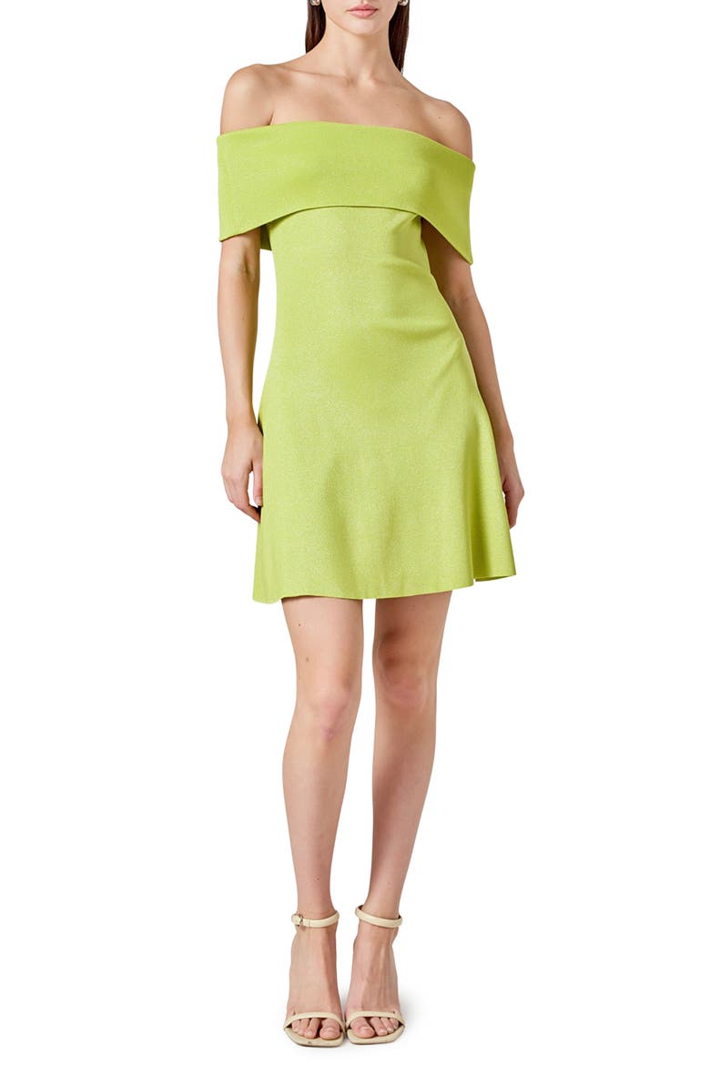 Metallic Off the Shoulder Knit Minidress, Main, color, LIME GREEN