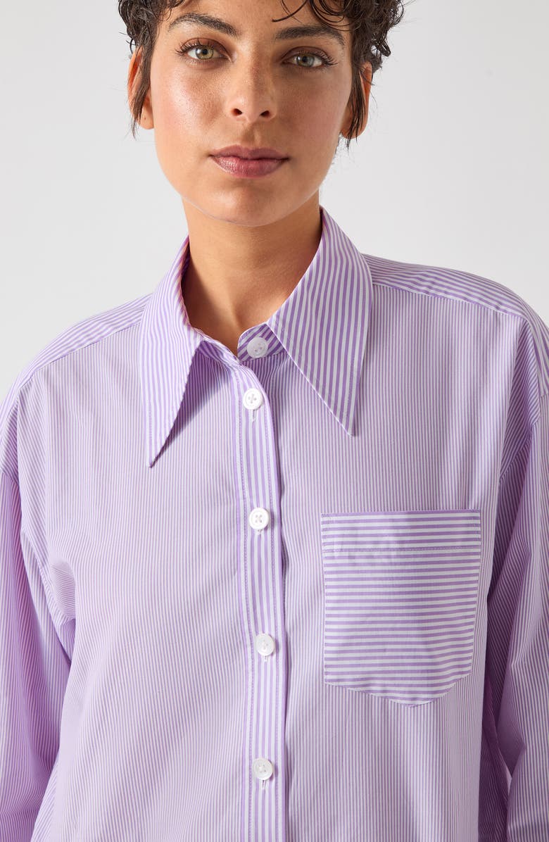 LK Bennett Pip Stripe Corsage Button-Up Shirt, Alternate, color, Purple