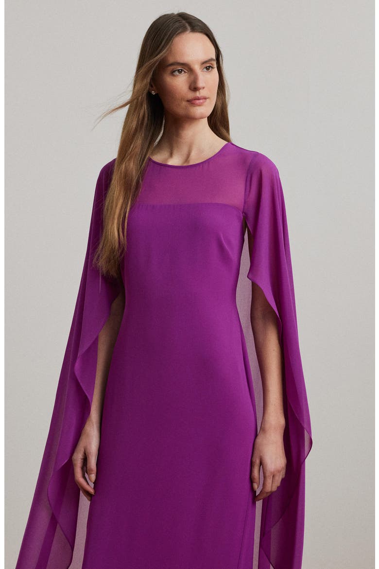 lauren ralph lauren jersey cape dress Sleeve Georgette Gown (Women) Cocktail dress
