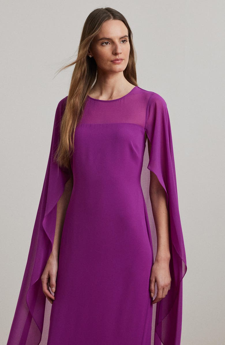 Lauren Ralph Lauren Cape Sleeve Georgette Gown, Alternate, color,