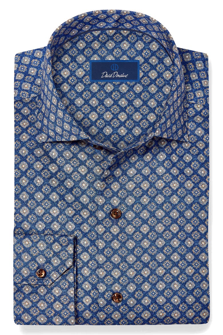 Geometric Sport Shirt, Alternate, color, NAVY/ BROWN