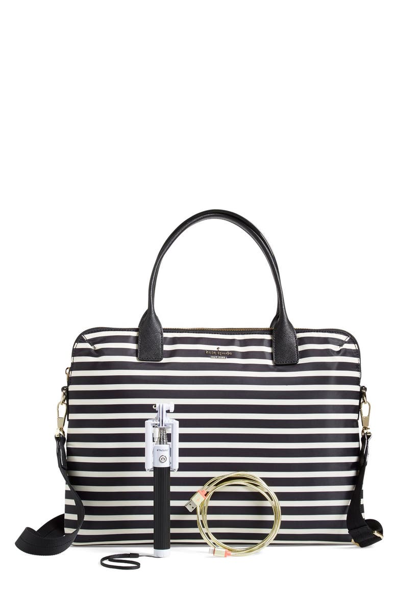 'daveney' laptop bag, Alternate, color, BLACK/ CLOTTED CREAM STRIPE