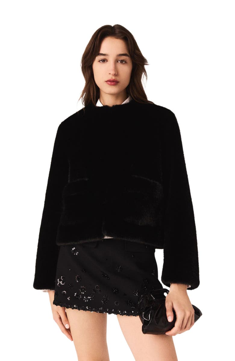 maje Short faux fur coat, Alternate, color,