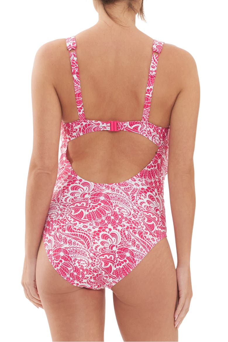 Janis Tie Front One-Piece Maternity Swimsuit, Alternate, color, HOT PINK / WHITE