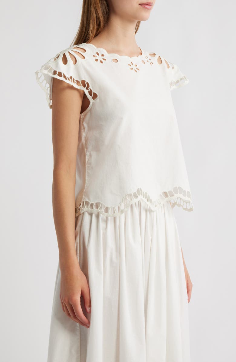 THE GREAT. The Super Bloom Eyelet Top, Alternate, color, White