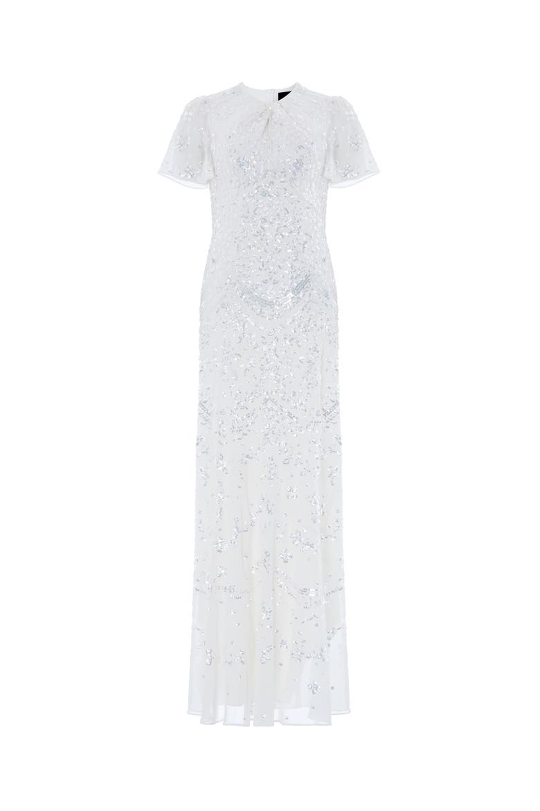 Freya Georgette Short Sleeve Maxi Gown, Alternate, color, Chalk