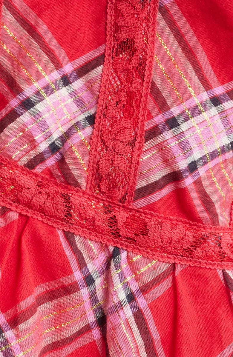 LoveShackFancy Torres Metallic Plaid Cotton Blend Minidress, Alternate, color, Cherry Jubilee