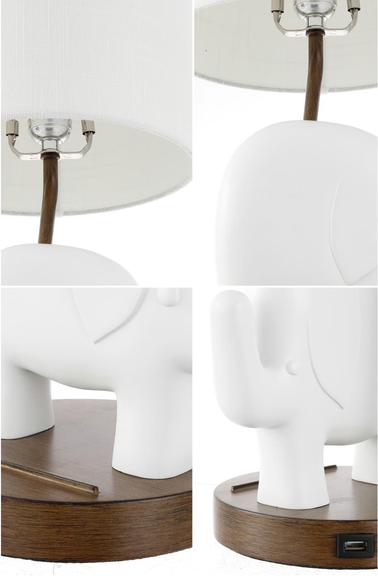 JONATHAN Y Ellie 20.25" Bohemian Designer Iron/Resin Elephant LED Kids' Table Lamp with Phone Stand and USB Charging Port, Alternate, color, White
