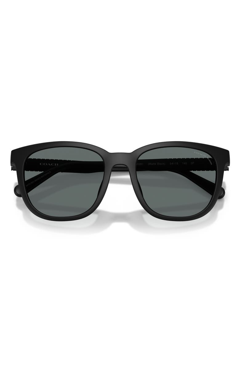 COACH 54mm Polarized Square Sunglasses, Alternate, color, Matte Black / Grey Solid Polar