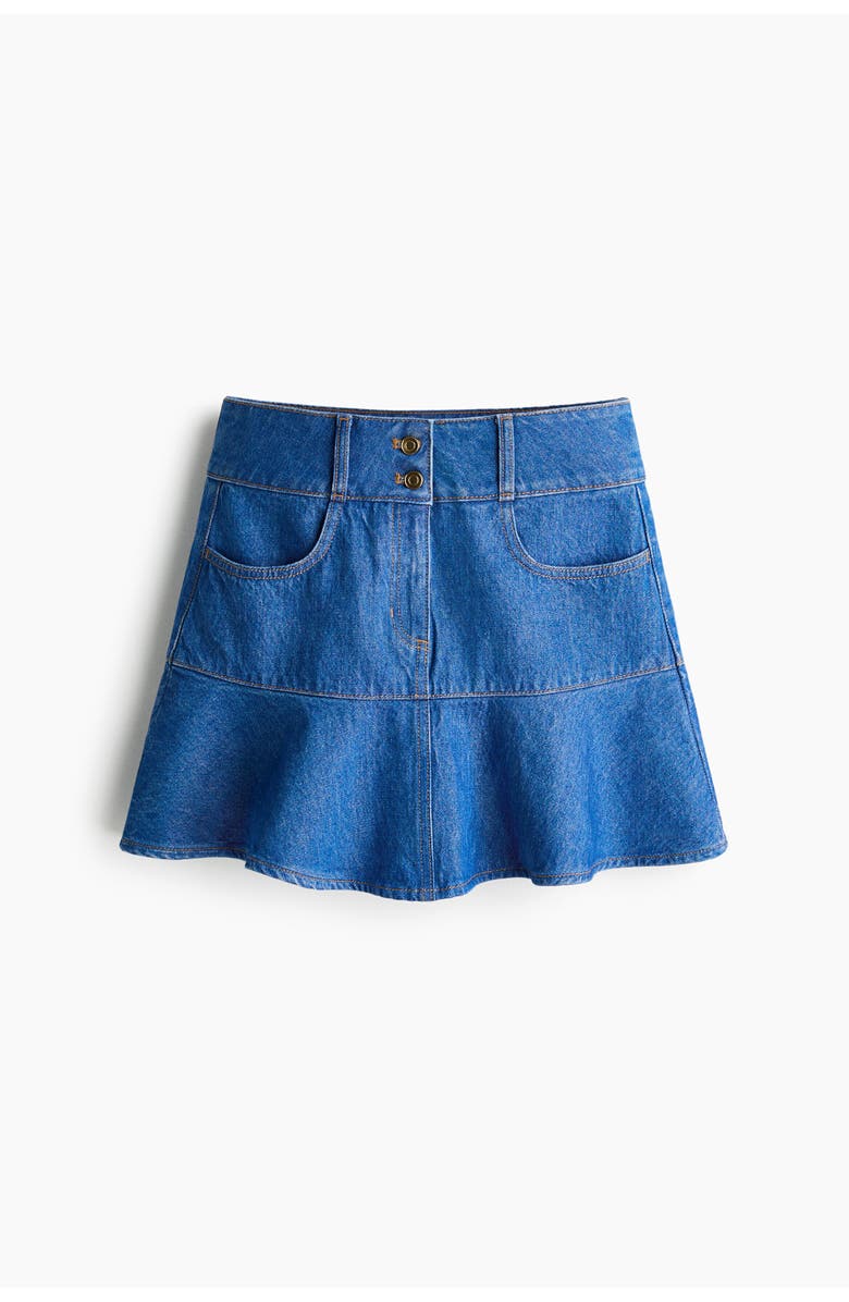 H&M Flounced Denim Mini Skirt, Alternate, color, Denim Blue