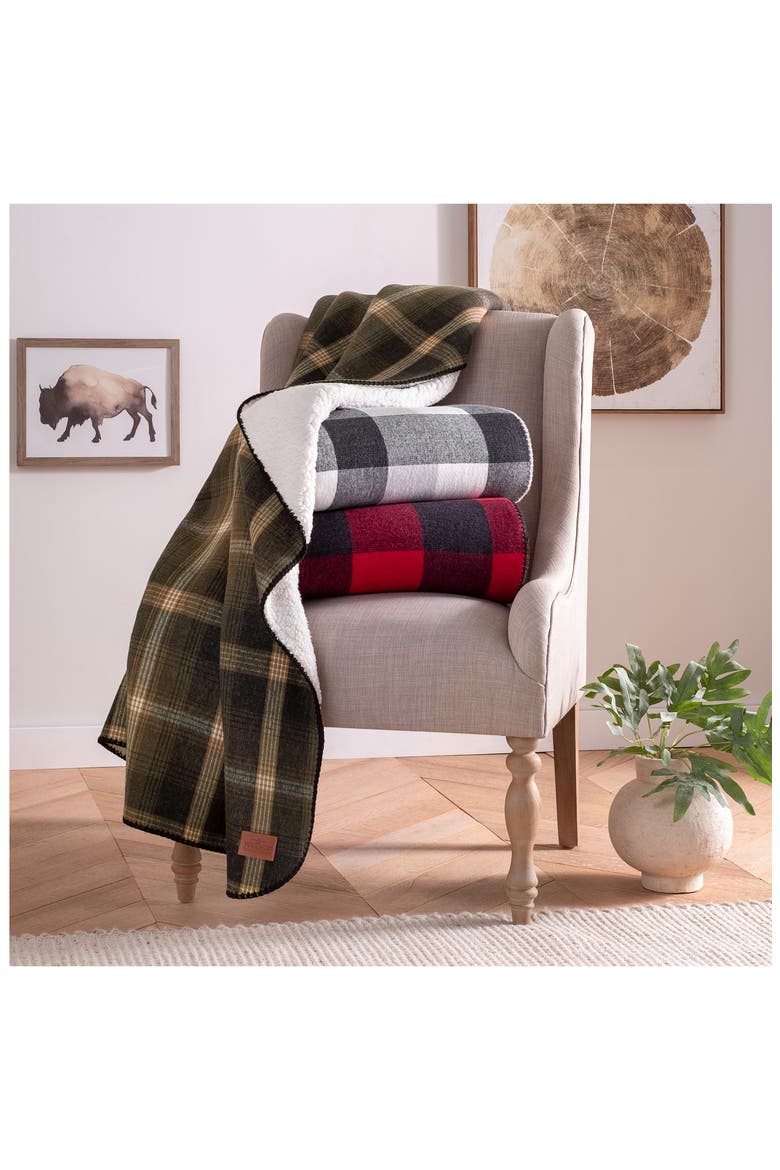 Reversible Plaid & Faux Shearling Throw Blanket (Nordstrom Exclusive), Alternate, color, BLACK/ IVORY