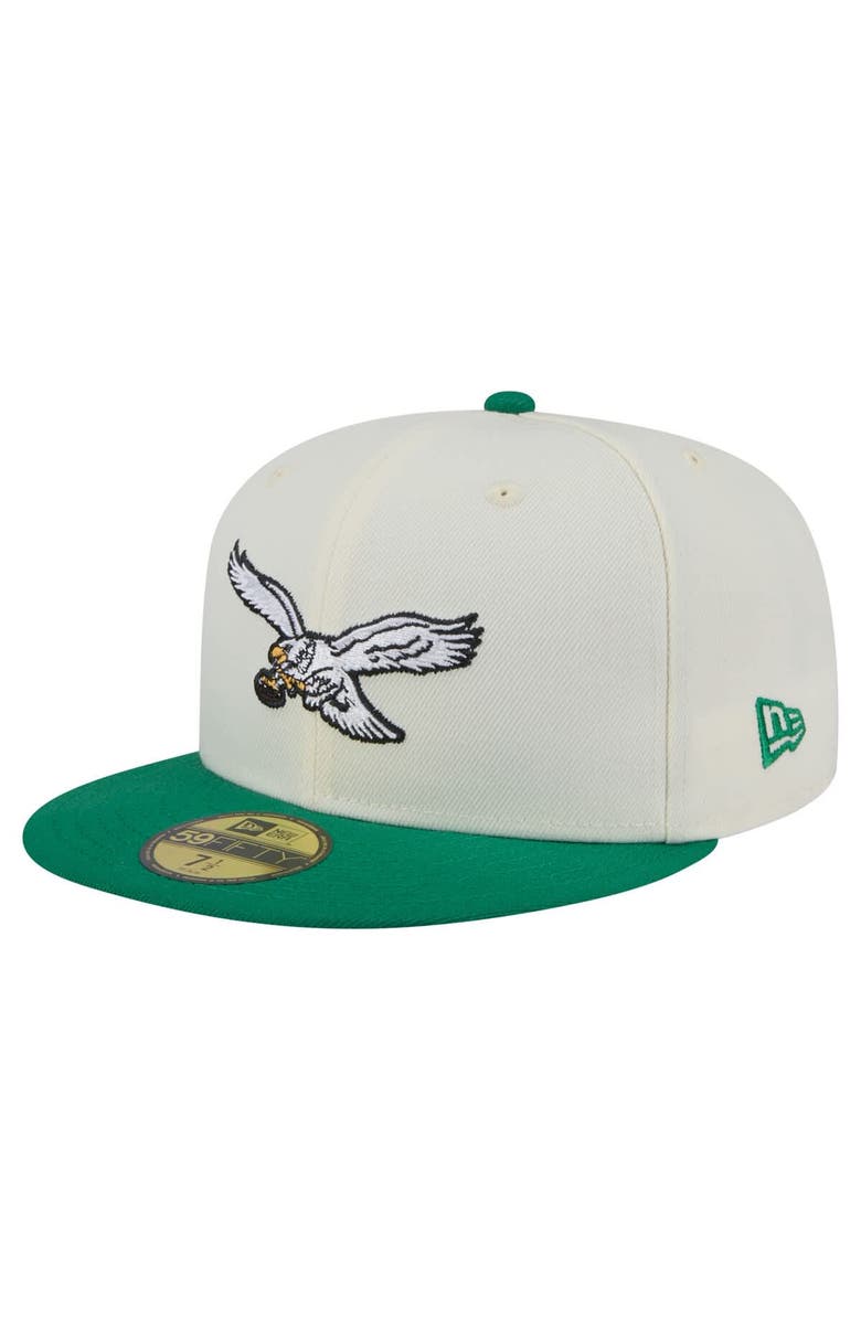 New Era Men's New Era  White/Kelly Green Philadelphia Eagles Throwback Main 59FIFTY Fitted Hat, Alternate, color, 