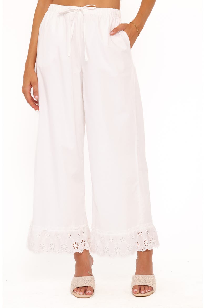 Eliska Frill Hem Cotton Pants, Main, color, WHITE