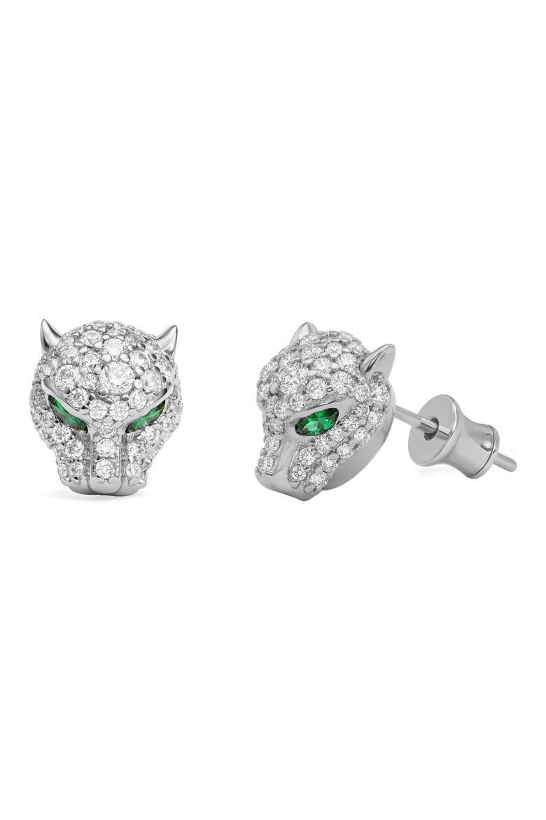 Jaguar Pavé Stud Earrings, Main, color, SILVER-WHITE
