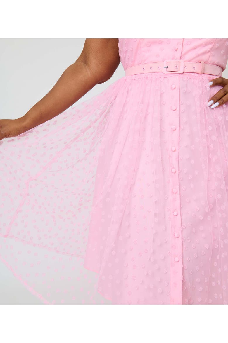 Plus Size 1950s Short Sleeve Collared Hollie Swing Dress, Alternate, color, Pink Daisy Print