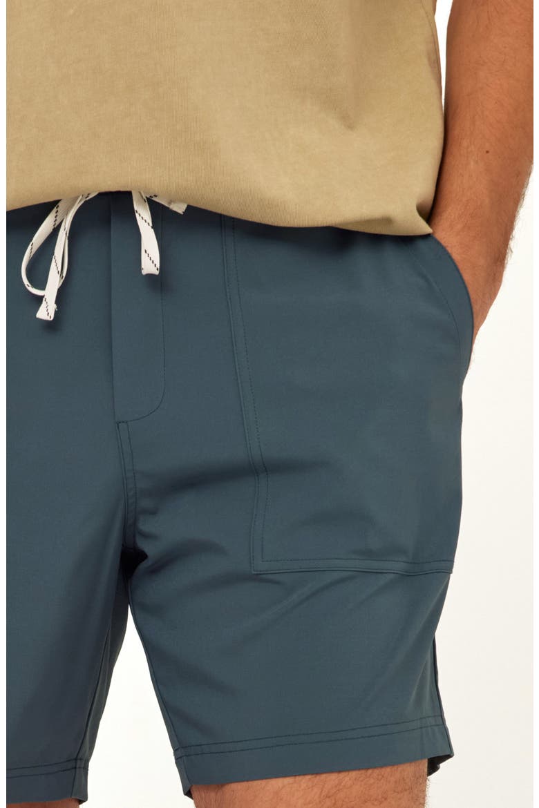 Essential Flat Front Stretch Drawstring Shorts, Alternate, color, PEACOCK