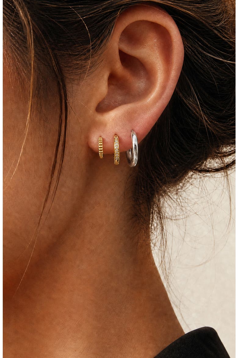Set of 3 Huggie Hoop Earrings, Alternate, color, GOLD/SILVER