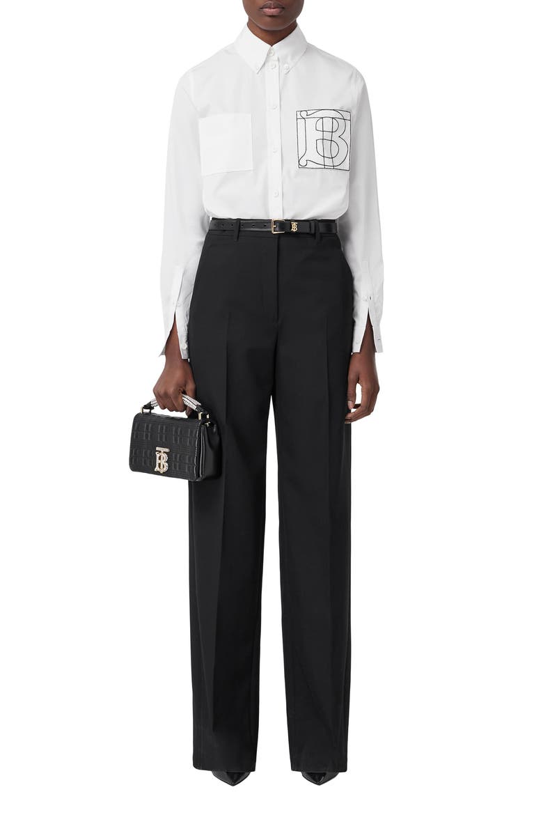Anette TB Embroidered Cotton Button-Down Shirt, Alternate, color, OPTIC WHITE