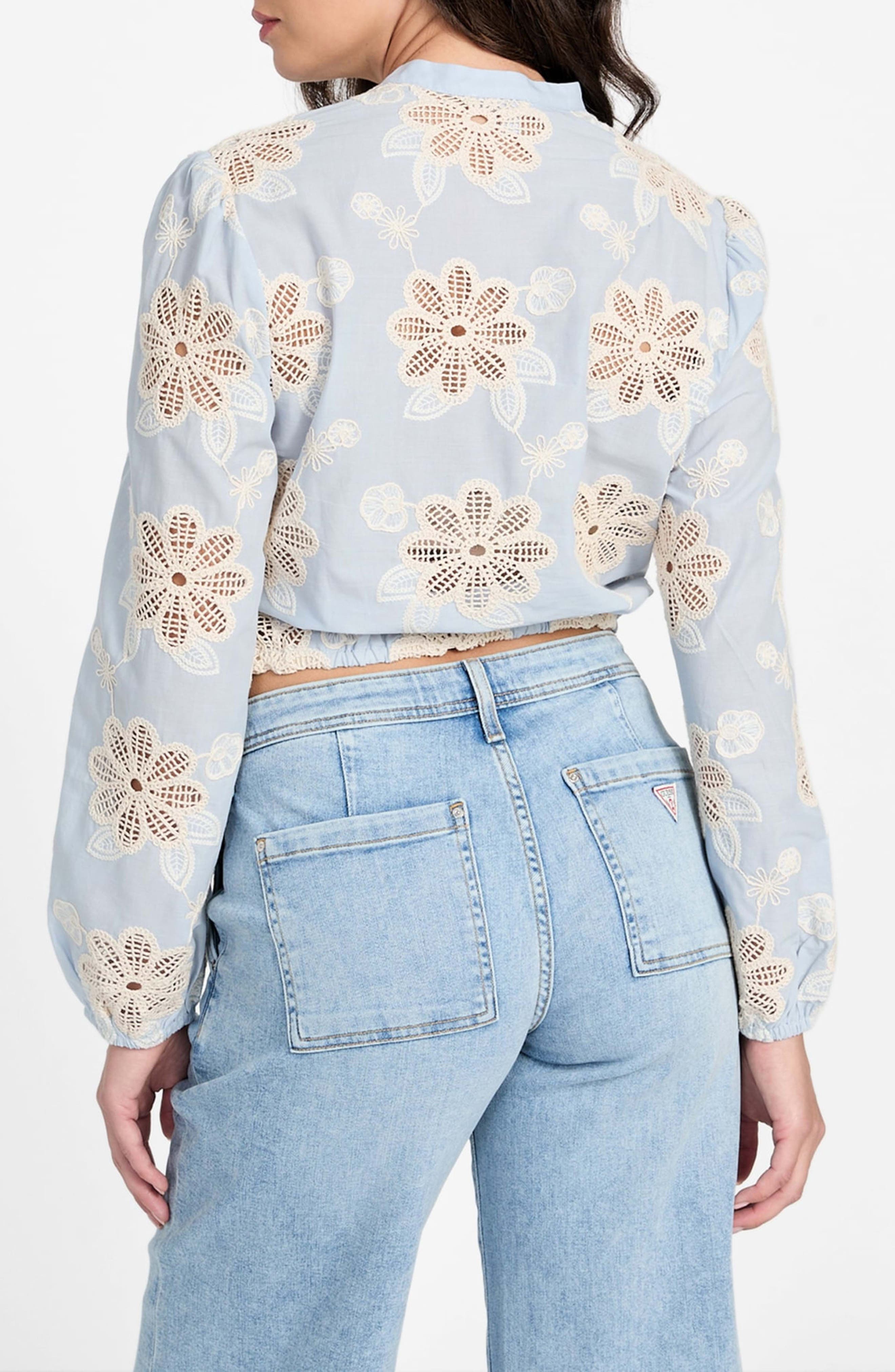 Hazel Floral Embroidered Long Sleeve Tie Front Top - image 2