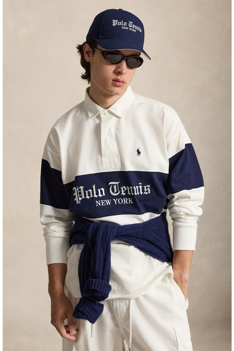 US Open Polo Tennis Long Sleeve Rugby Shirt, Alternate, color, WHITE