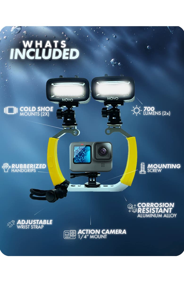MOVO DiveRig3 Diving Rig Bundle with 2 Waterproof LED Lights - Compatible with GoPro HERO Series and DJI Osmo Action Cam, Alternate, color, Black