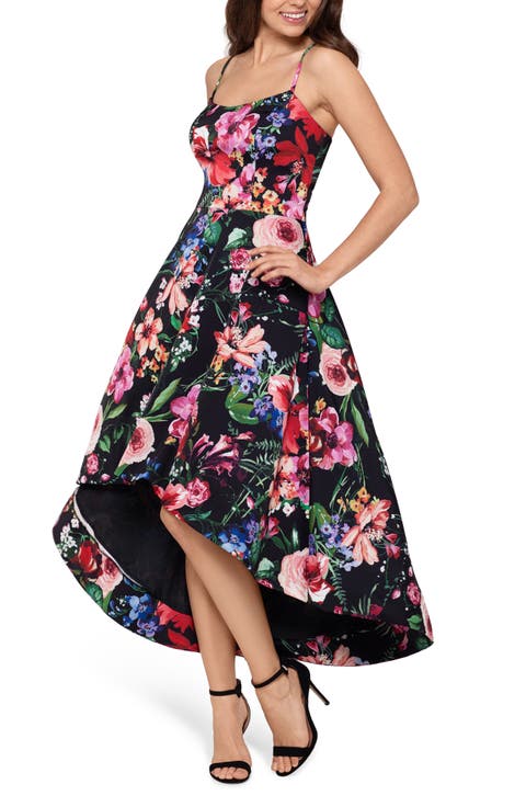 Xscape Floral High/Low Cocktail Dress