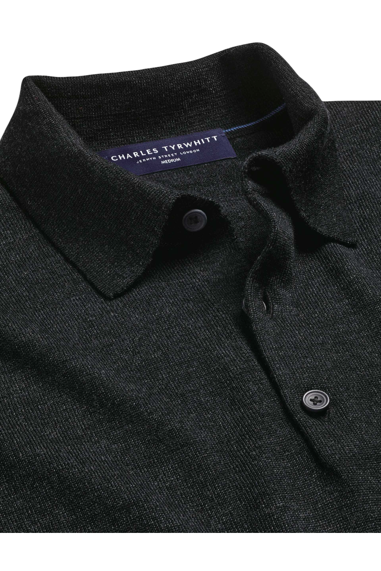 Merino Polo Long Sleeve Sweater, Alternate, color, Dark Charcoal