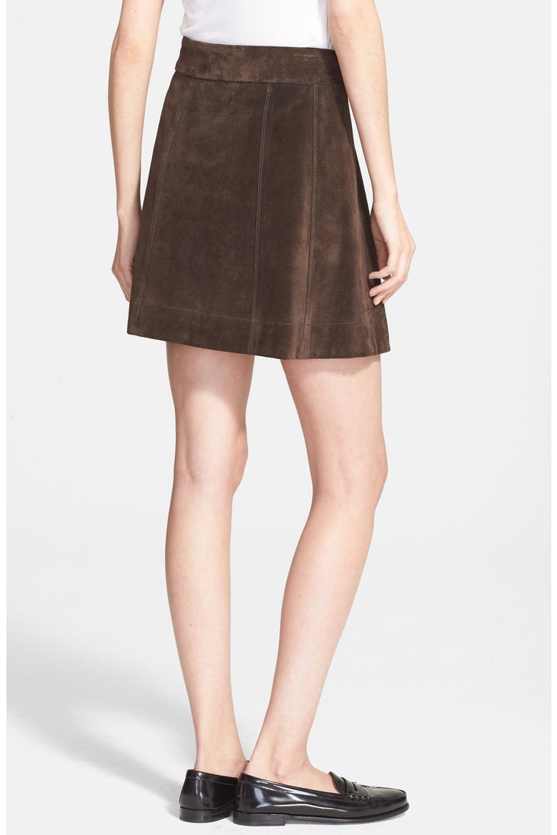 Denim 'Le Paneled' Suede Miniskirt, Alternate, color, DARK BROWN