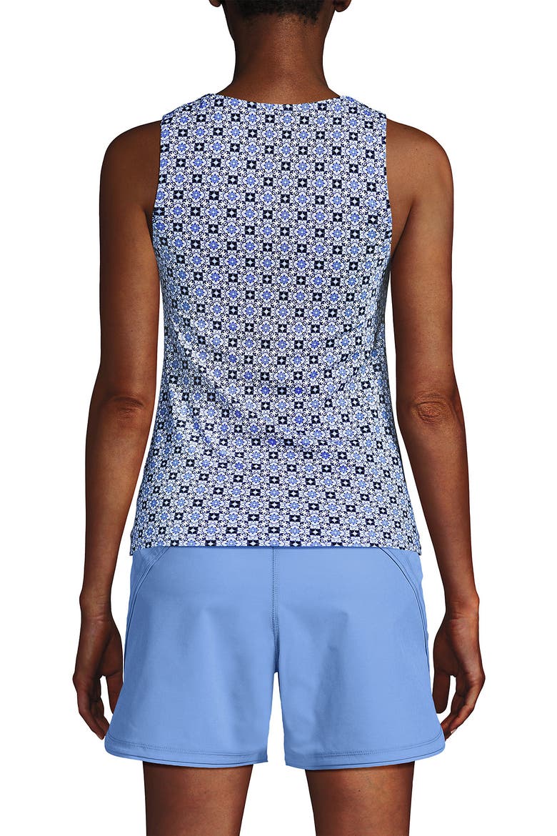 DD-Cup High Neck UPF 50 Sun Protection Modest Tankini Swimsuit Top, Alternate, color, Lake Blue Geo Floral