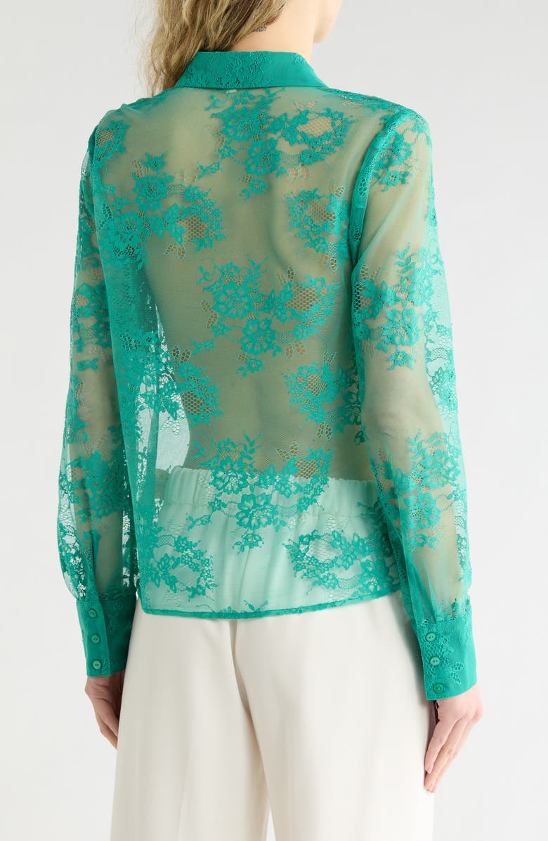 L'AGENCE Maia Lace Button-Up Shirt, Alternate, color, Bright Jade