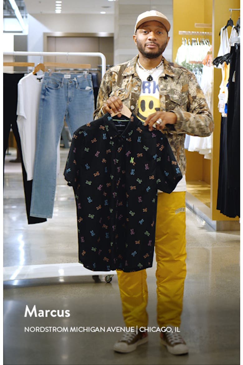 Bunny Print Stretch Short Sleeve Button-Down Shirt video