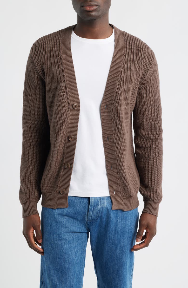 ALEX CRANE Bay Organic Cotton V-Neck Cardigan, Main, color, Coffee