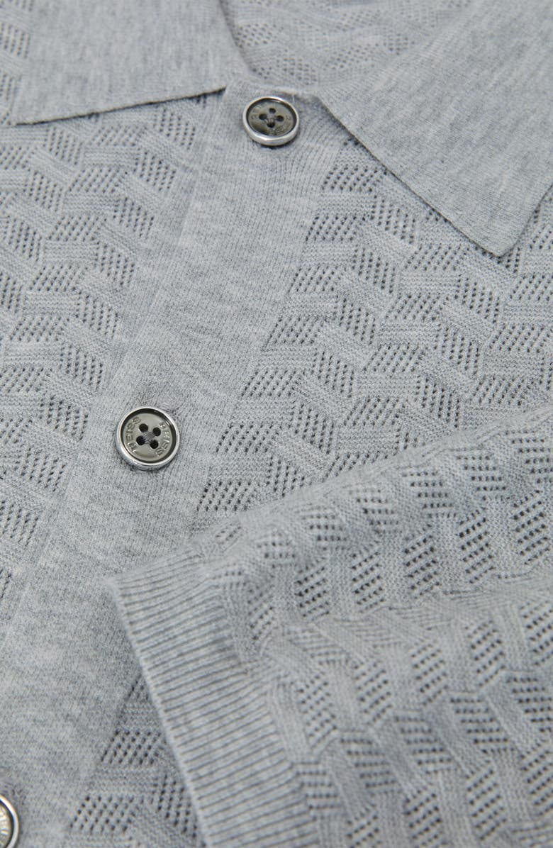 Reiss Phoenix Chevron Knit Wool Full Button Cardigan, Alternate, color, Soft Grey