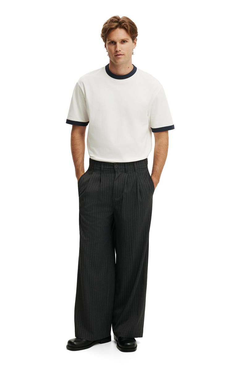 Cotton On Men's Super Baggy Pleated Pant, Alternate, color, Dark Charcoal Pinstripe