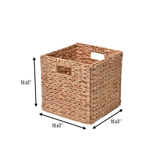 Happimess Bryce Classic Farmhouse Handwoven Hyacinth Collapsible Storage Cube Baskets With Handles, In Neutral
