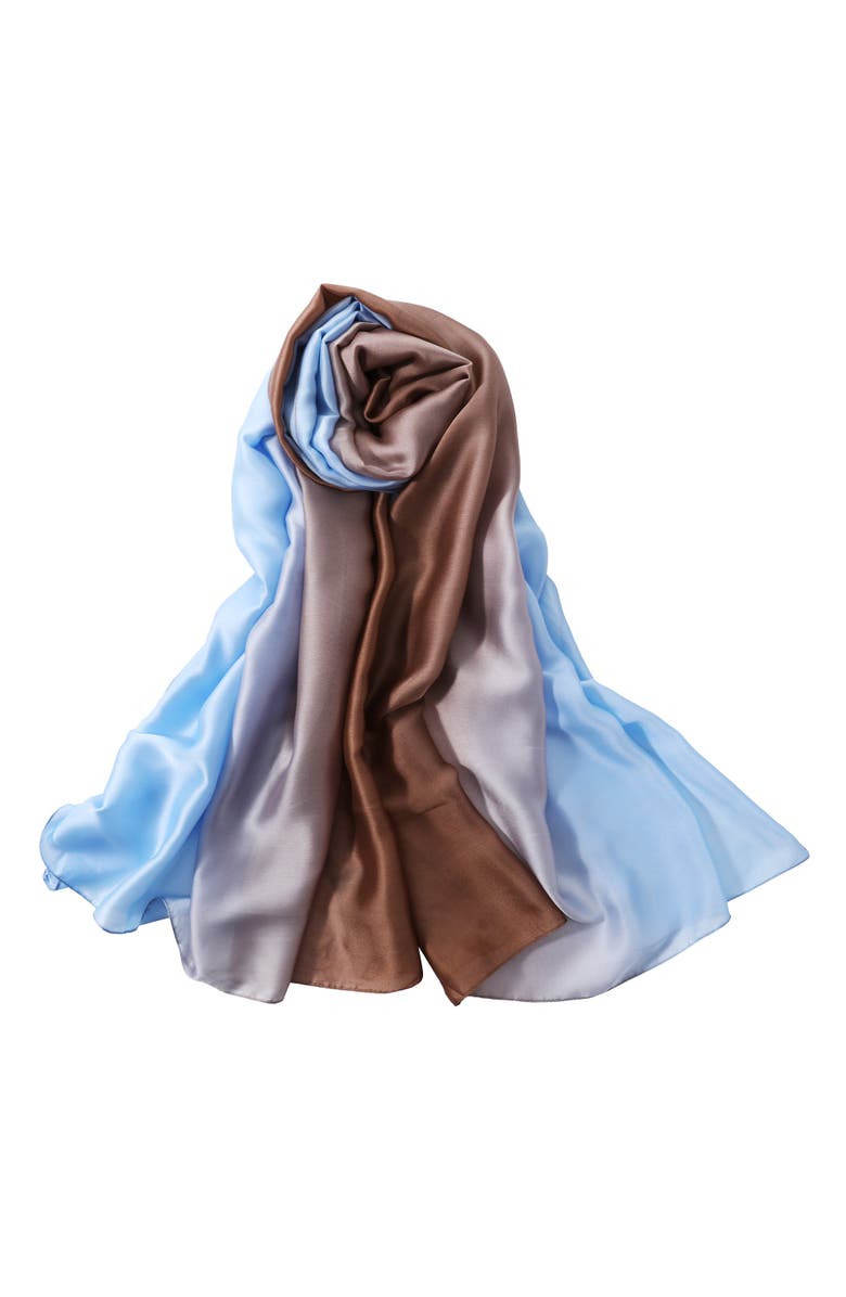 Youzey Lightweight Faux Silk Brown to Blue Ombre Scarf, Main, color,