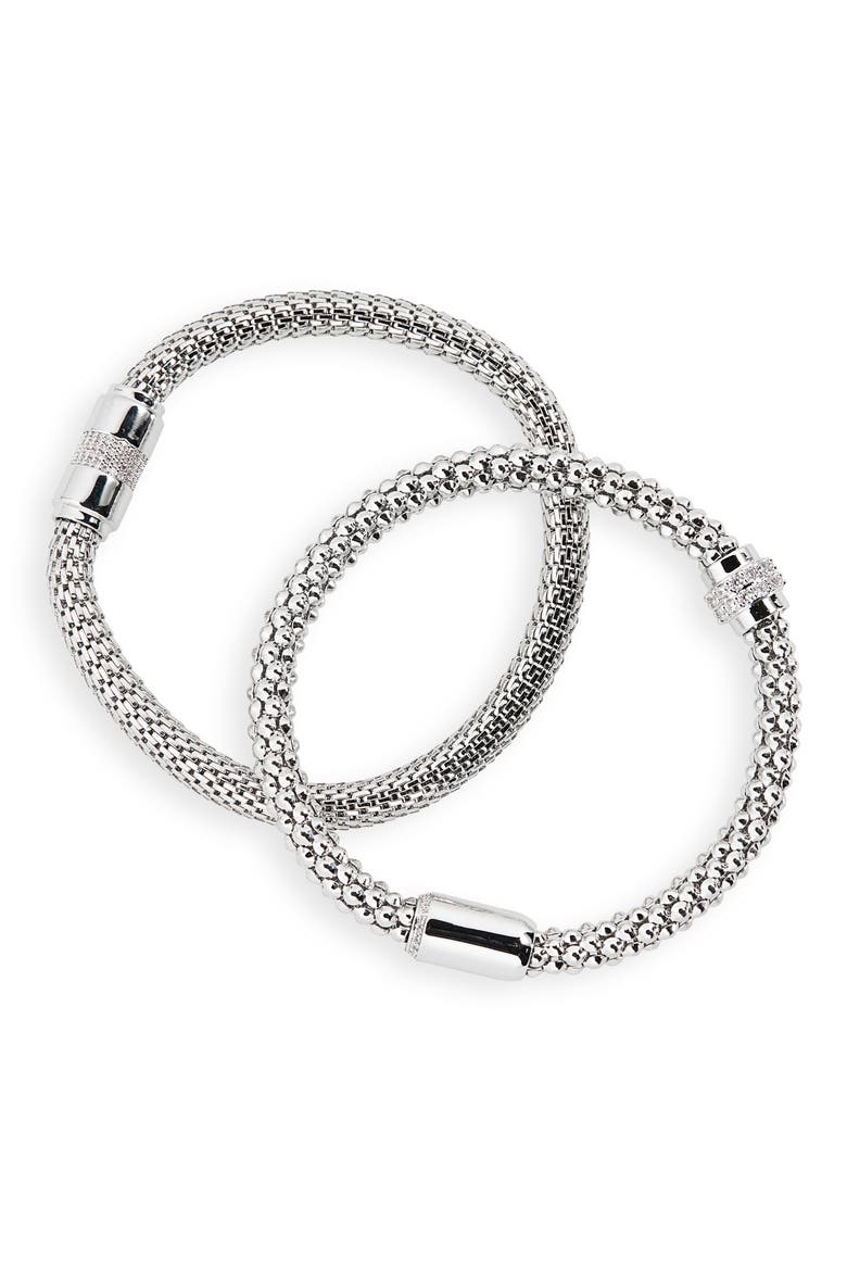 Set of 2 Mesh Stretch Bracelets, Main, color, CLEAR- SILVER