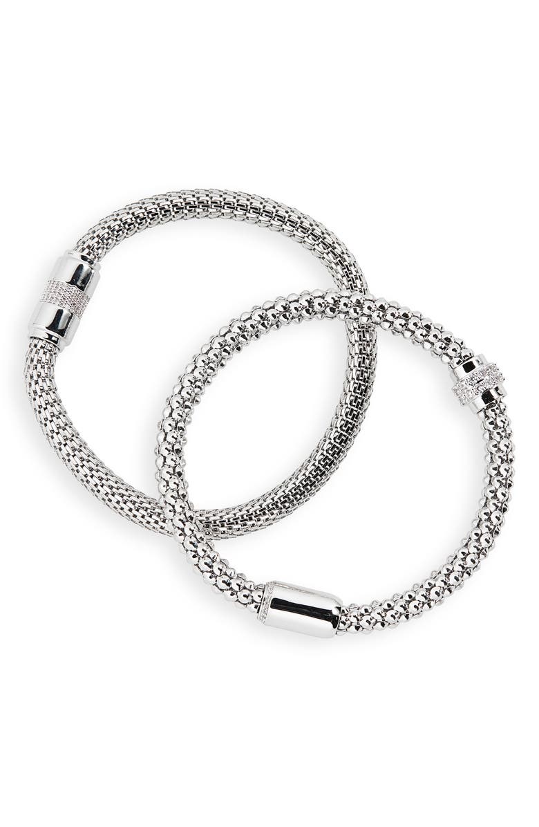 Nordstrom Set of 2 Mesh Stretch Bracelets, Main, color, Clear- Silver