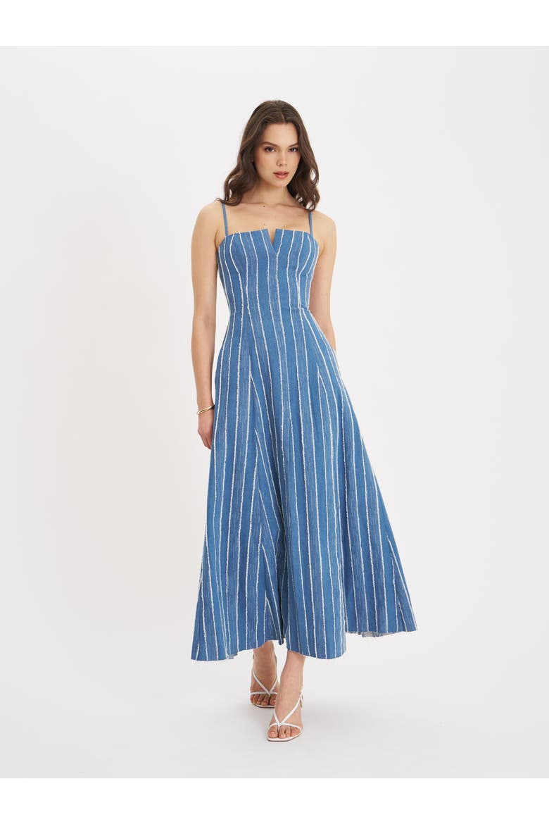Abygail Stripe Cotton Denim Maxi Dress, Alternate, color, blue