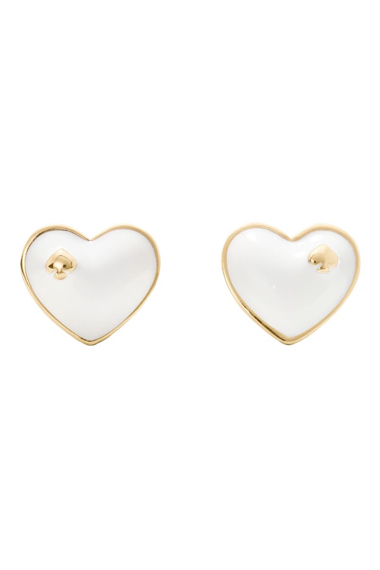 heart spade stud earrings, Main, color, WHITE