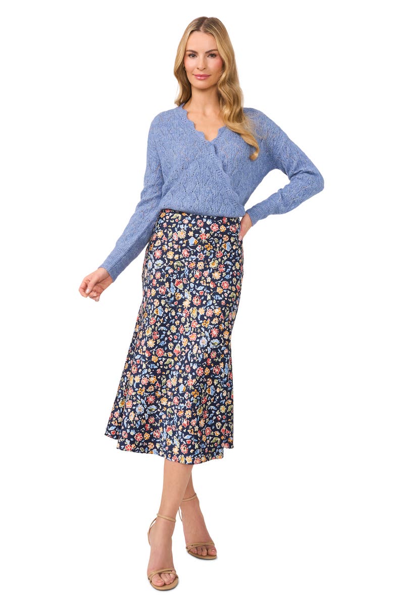CeCe Floral Bias Cut Midi Skirt, Alternate, color, 
