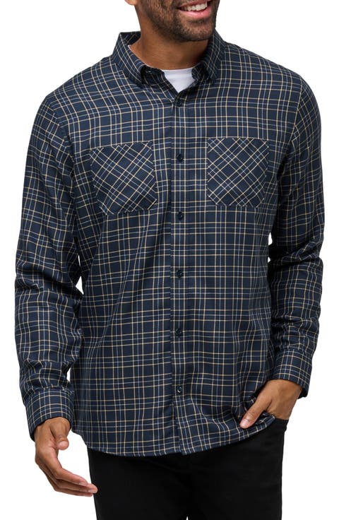 Cloud Plaid Flannel Button-Up Shirt