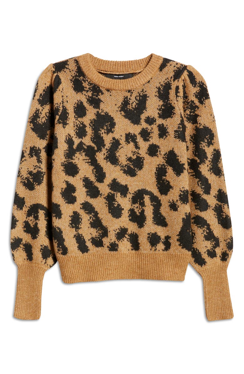 VERO MODA Tari Leopard Spot Jacquard Sweater, Alternate, color, 