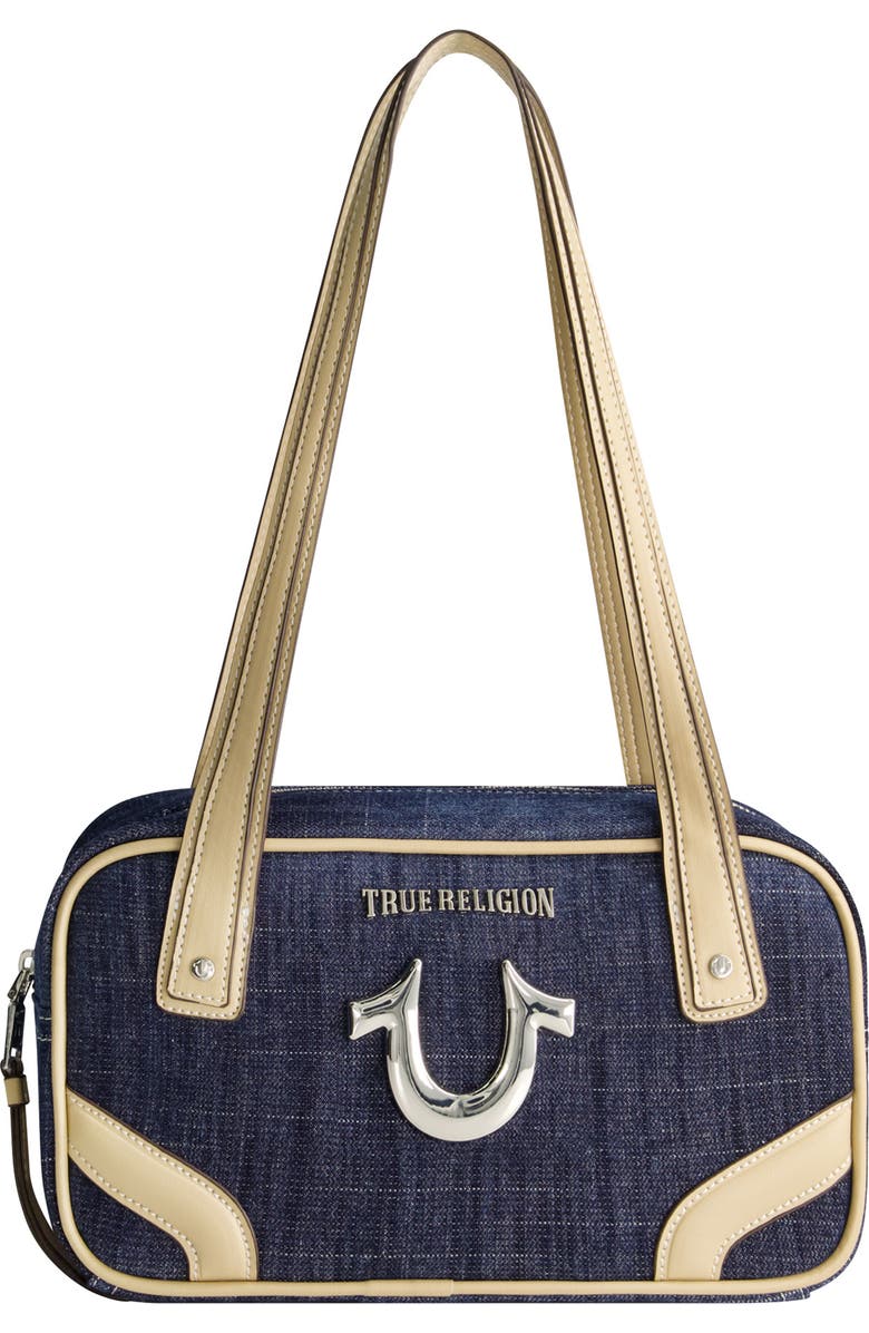 True Religion Logo Bowling Satchel Bag, Main, color, Dark Denim