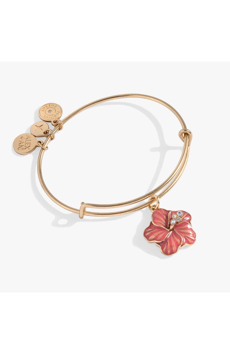 Alex and Ani Hibiscus Charm Bangle, Main, color, Gold