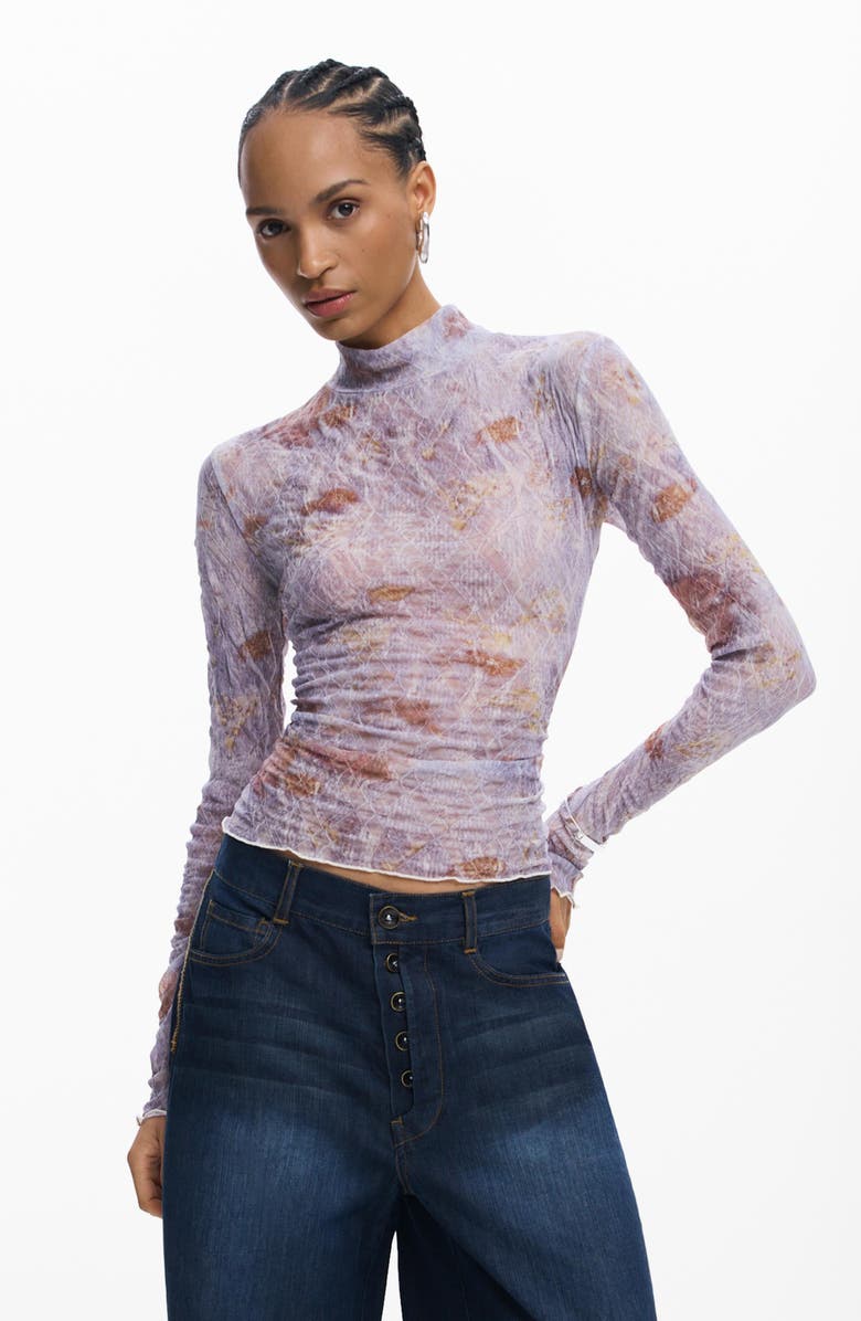 Desigual Embroidered Long Sleeve T-Shirt, Alternate, color, Blue/ Red Multi