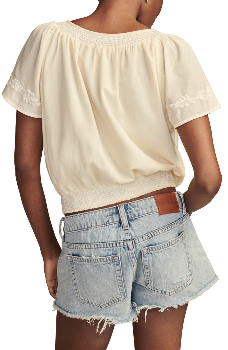 Lucky Brand Embroidered Tie Neck Crop Top, Alternate, color, Luminary G