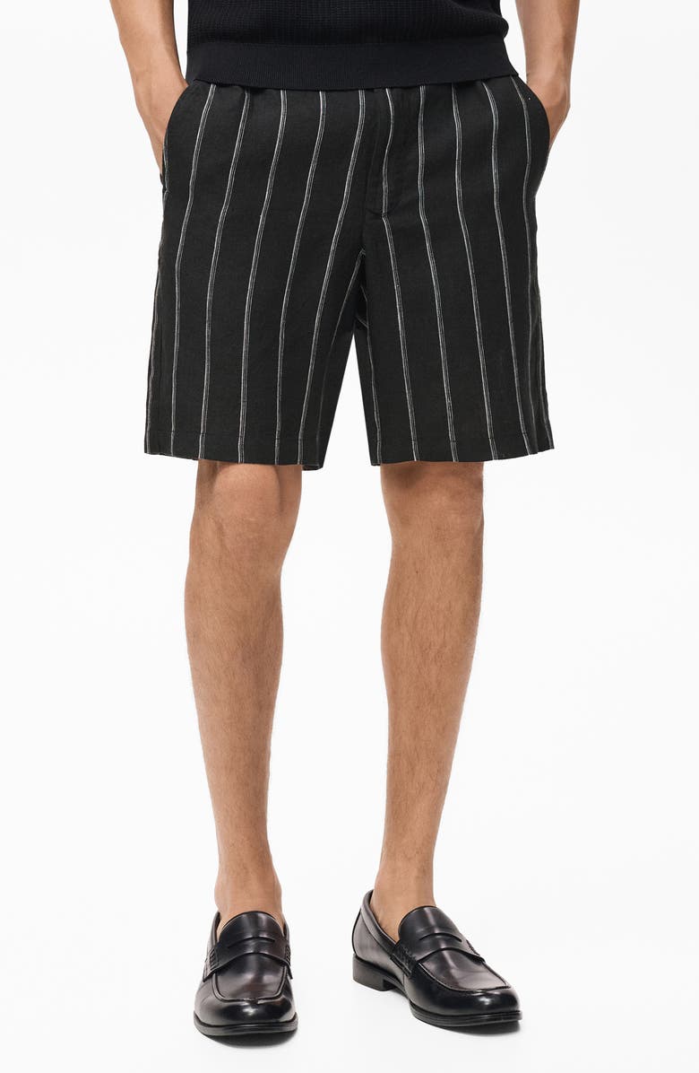 MANGO Stripe Linen Bermuda Shorts, Main, color, Charcoal