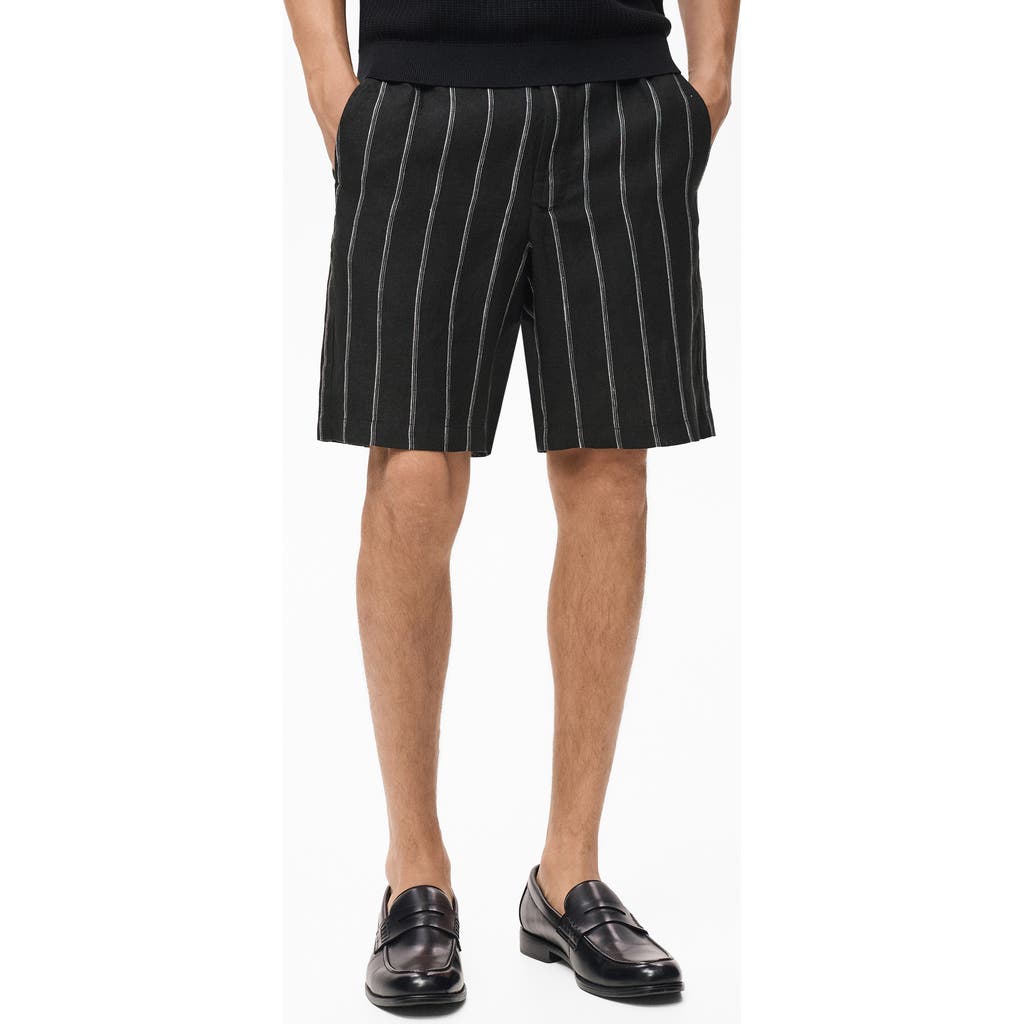 Mango Stripe Linen Bermuda Shorts In Black